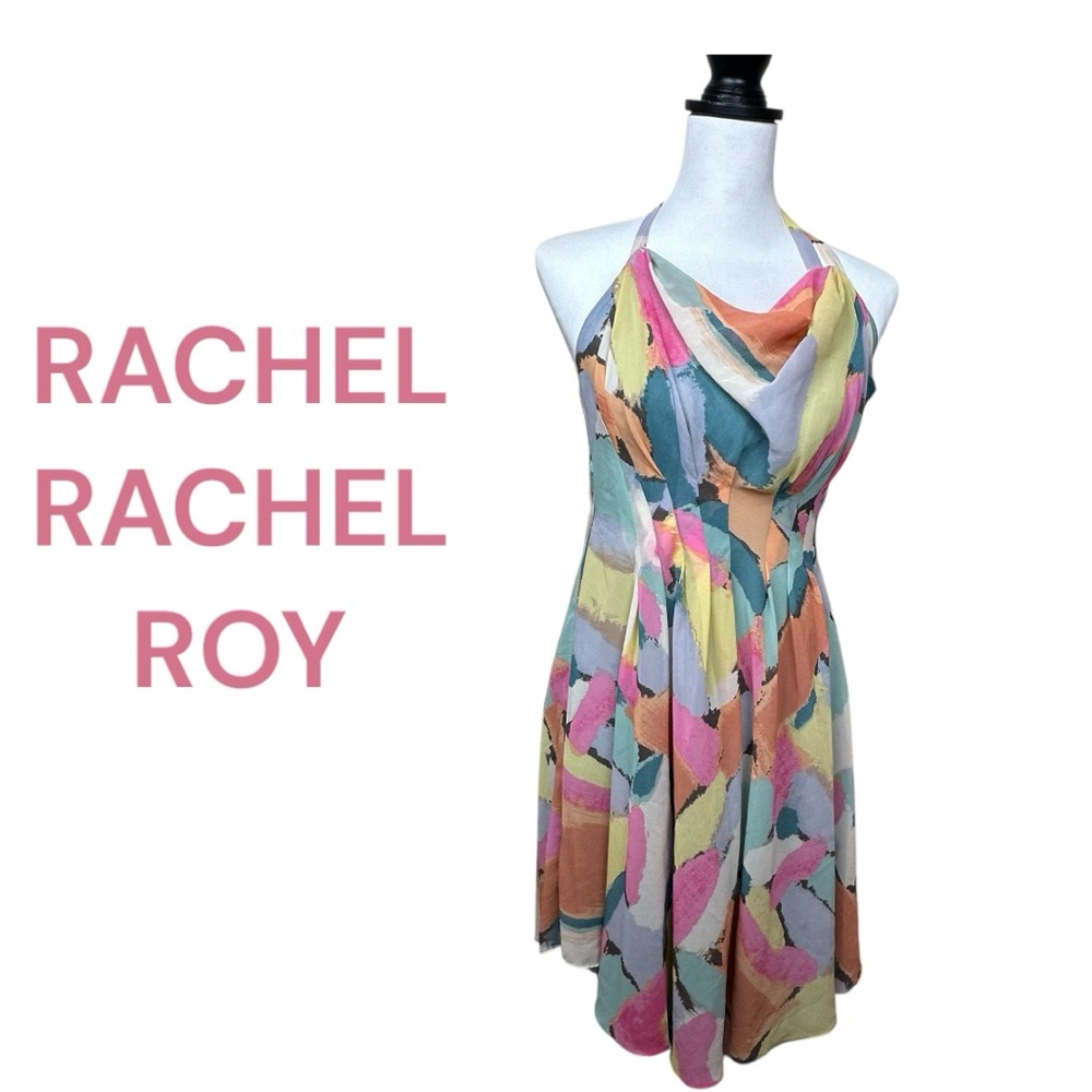 Rachel Roy Open Back Halter Multicolor Chiffon Dress. size 8